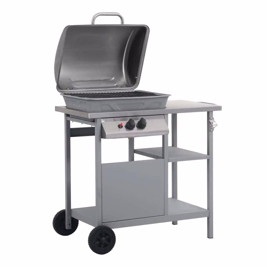 vidaXL Barbecue a gas con tavolino su 3 livelli Argento