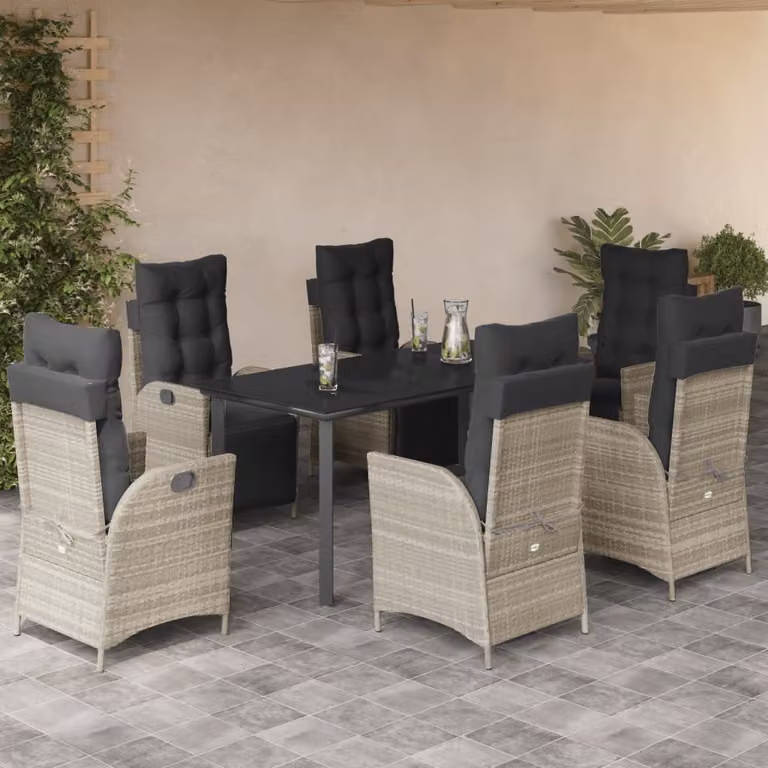 Set da pranzo da giardino vidaXL in polyrattan con piano in vetro, 7 pezzi, grigio antracite