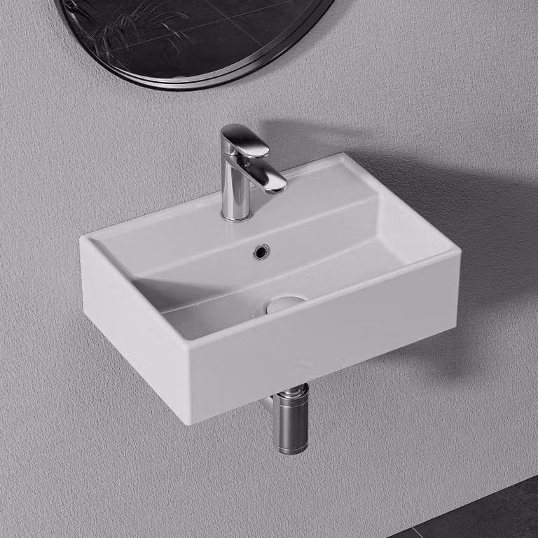 HOROW Lavabo a parete Lavabo da bagno a parete o da appoggio Bianco o nero Lavabo da appoggio con foro per rubinetto piccolo 45x31cm