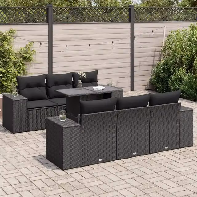 Set Divani da Giardino con Cuscini 7pz Nero Polyrattan 3326736