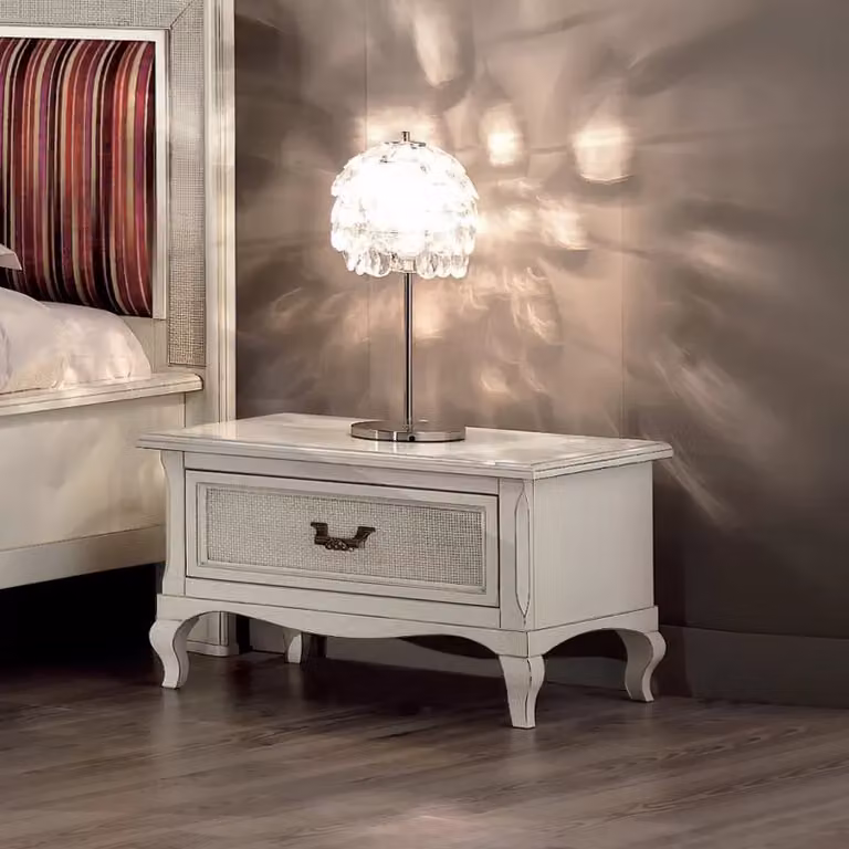 Comodino con 1 cassetto in legno e paglia di Vienna stile shabby chic bianco Mobili 2G L: 62 cm, P: 43 cm, H: 41 cm