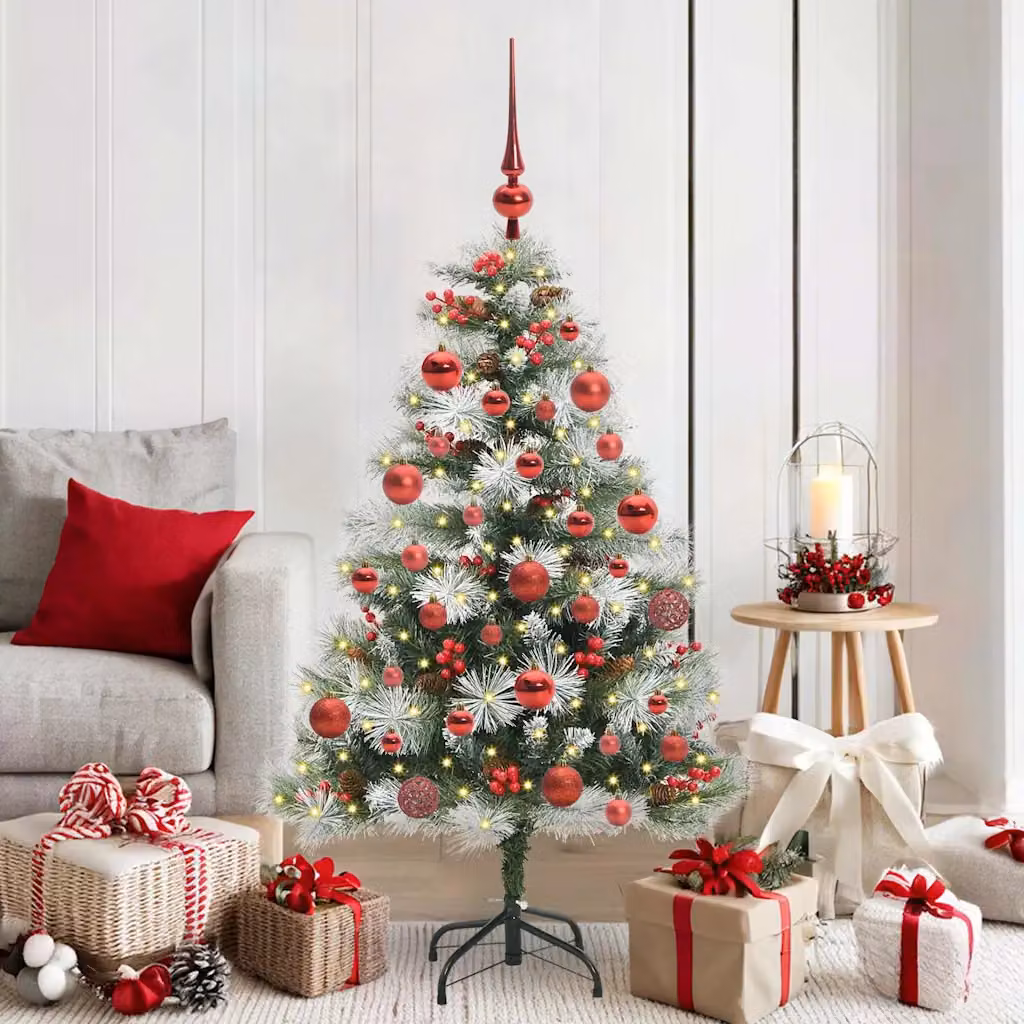 Albero di Natale artificiale moderno vidaXL con luci LED bianco caldo, verde e bianco, Altezza: 150 cm