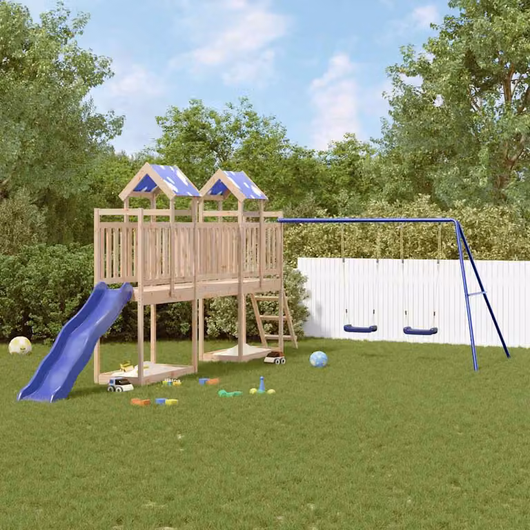 vidaXL Set da Gioco da Esterno in Legno Massello con Scivolo, Altalena e Sabbiera, Multicolore