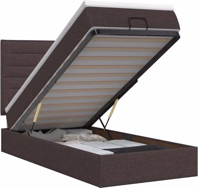 Letto ottomano con contenitore e materasso vidaXL in tessuto marrone L 90 x P 190 cm – 1