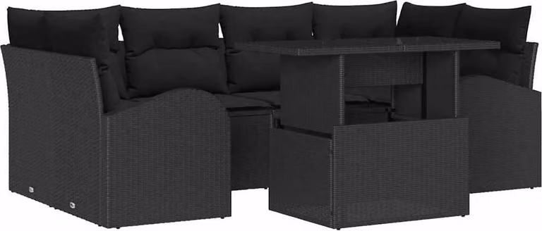Set Divano da Giardino con cuscino 7 pcs Nero Poly Rattan