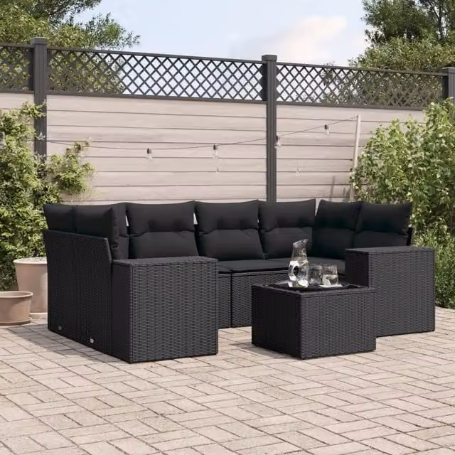 Set Divani da Giardino con Cuscini 7pz Nero Polyrattan 3222314