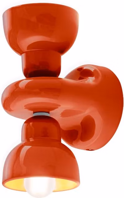 Applique Ferroluce Berimbau C2601 in Ceramica Arancione con 2 Luci E14 in Stile Art Déco