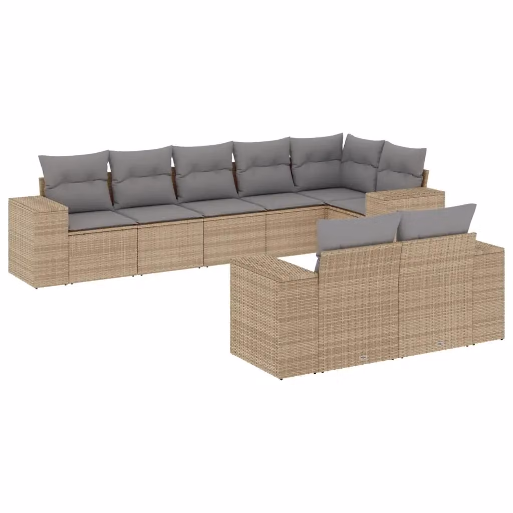 vidaXL Set Divano da Giardino 8 pz a L con Cuscini Beige e Grigio in Polyrattan e Acciaio – 2