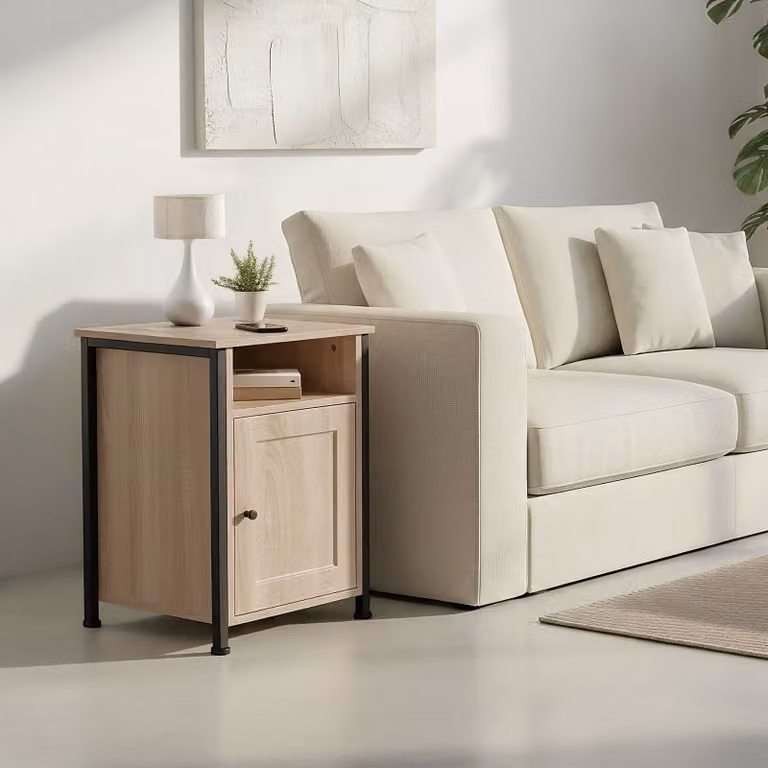 Comodino Blackburn TecTake in stile industriale con finitura rovere e dettagli neri, L/P/H: 40 x 42 x 60,5 cm