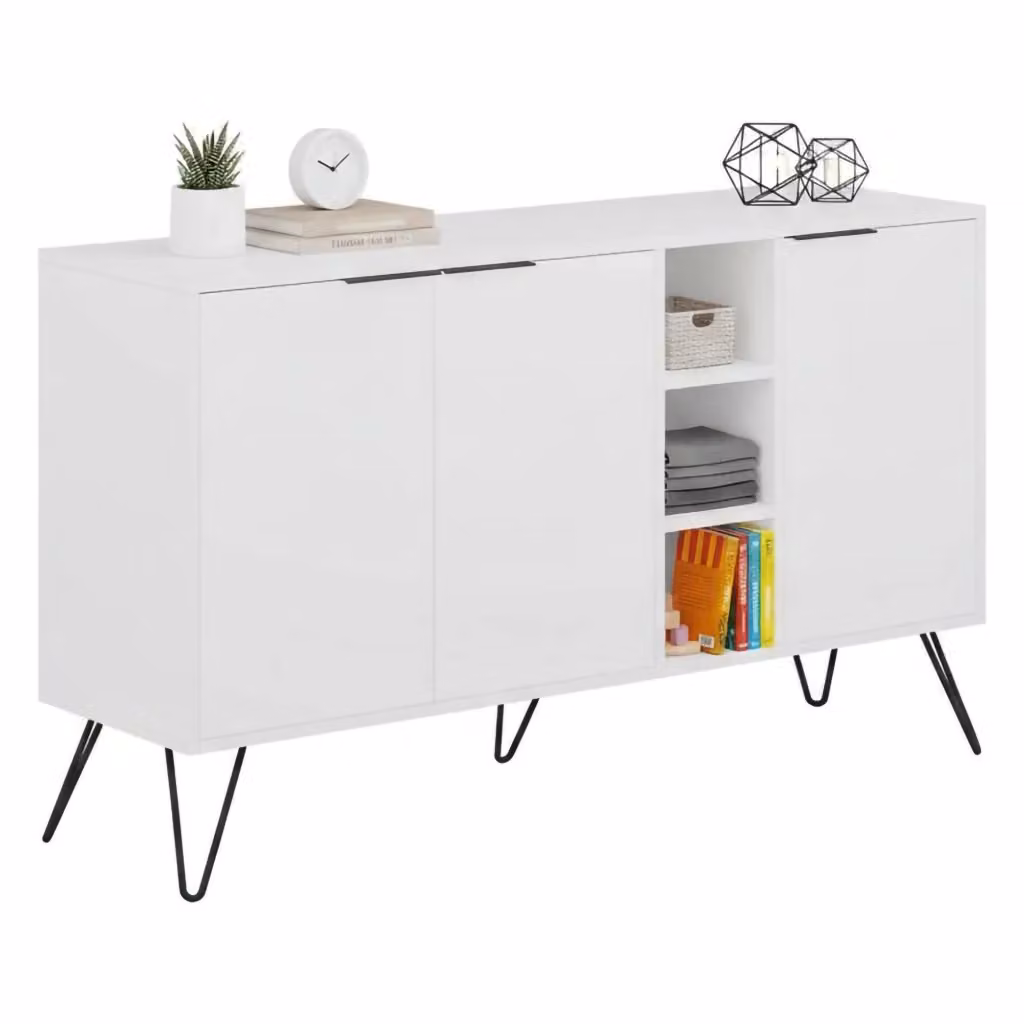 Credenza Alin DMORA, Buffet e Madia da Soggiorno o Cucina, Bianco, L: 142 cm, P: 35,6 cm, H: 83 cm – 2