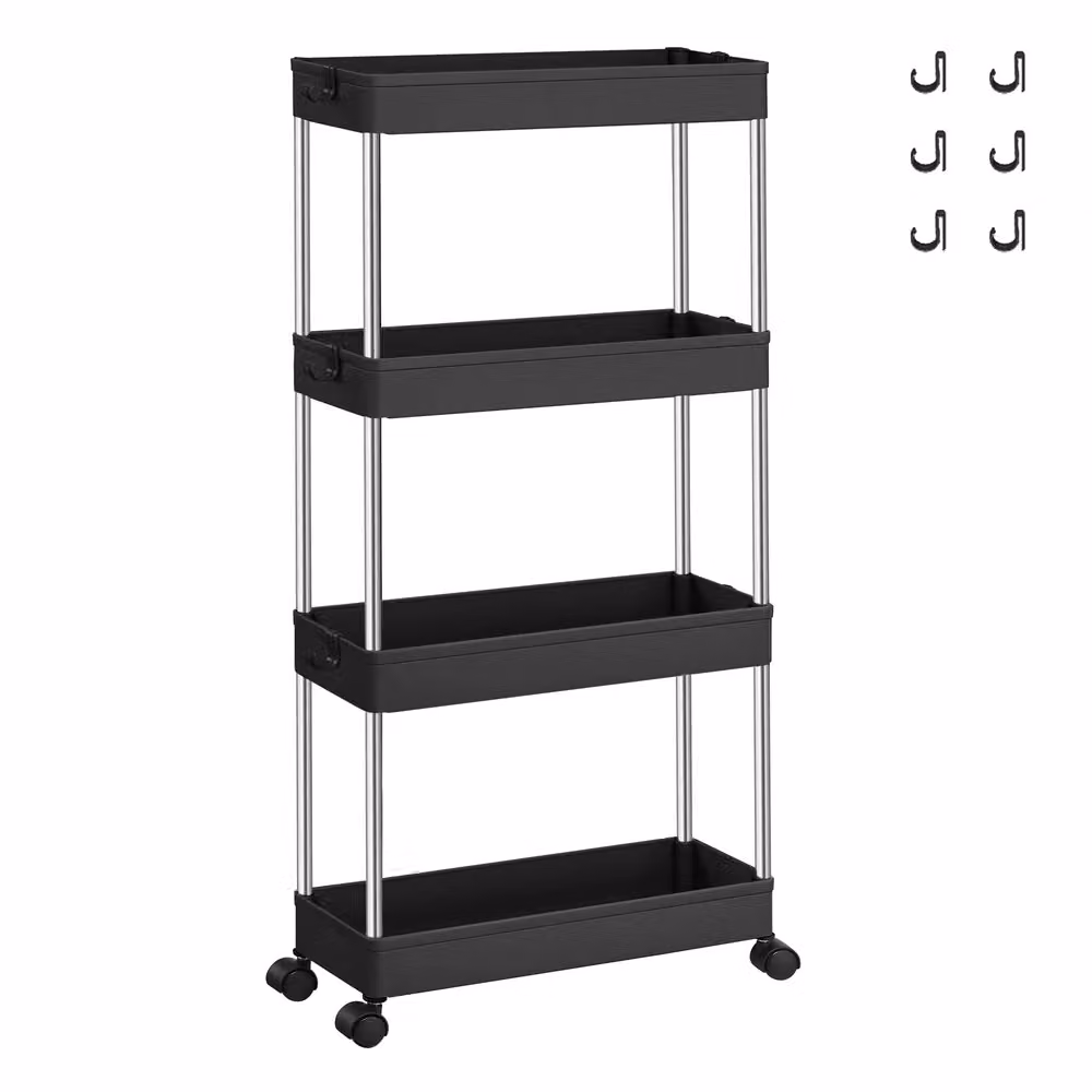 Carrello da Cucina a 4 Ripiani Nero | SONGMICS, Nero
