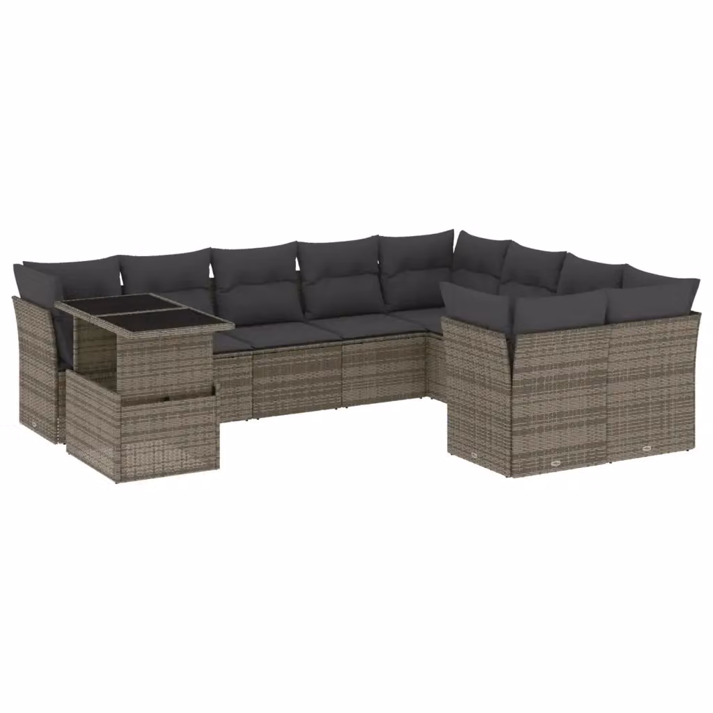vidaXL Set Divano da Giardino 10 pz a L con Cuscini Grigio in Polyrattan e Tavolino da Esterno – 2