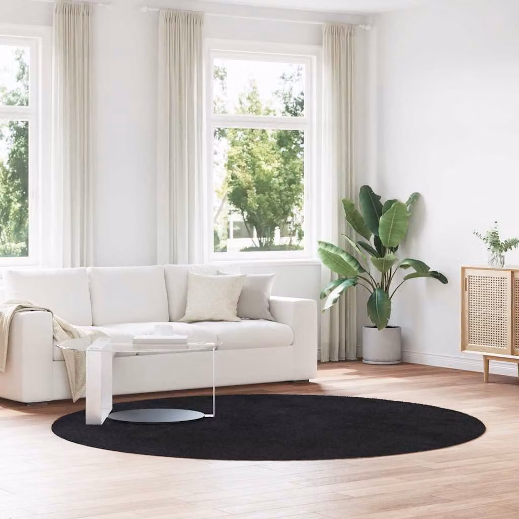 Tappeto Shaggy a Pelo Lungo vidaXL NAVARRA Nero, Diametro: 240 cm, in Poliestere