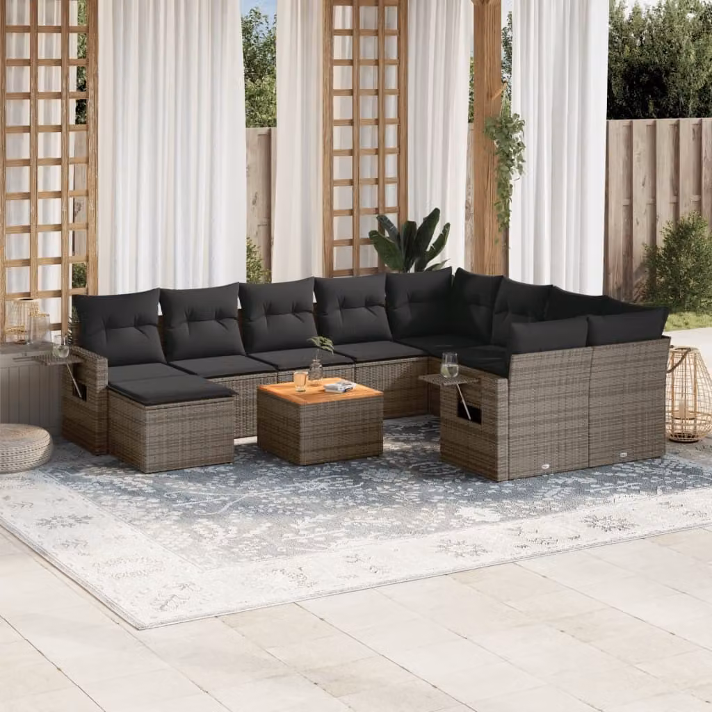 Maison Exclusive - Set Divani da Giardino 11 pz con Cuscini in Polyrattan Grigio