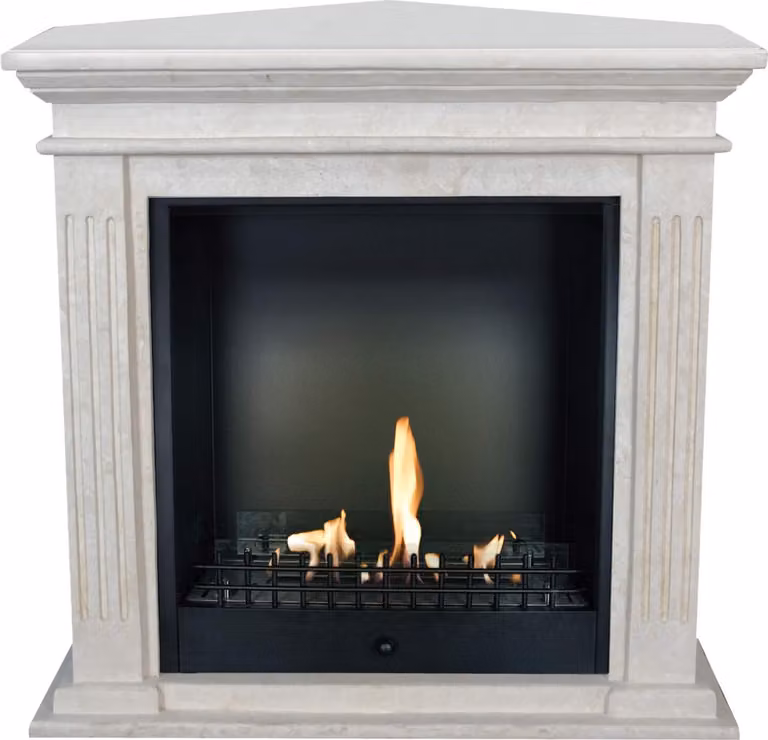 Caminetto a etanolo Xaralyn - Cadiz-Corner BCL - pietra naturale bianca - riscaldamento a 3 kW - caminetto da incasso incluso - caminetto decorativo - caminetto ad angolo