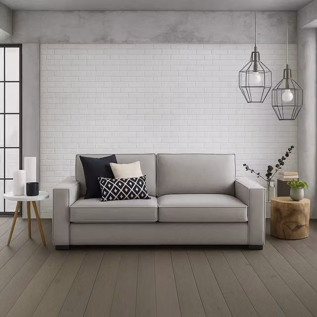 Divano a 3 posti Abernathy TALAMO ITALIA in tessuto grigio con braccioli slim, L: 200 cm, P: 95 cm, H: 90 cm – 1