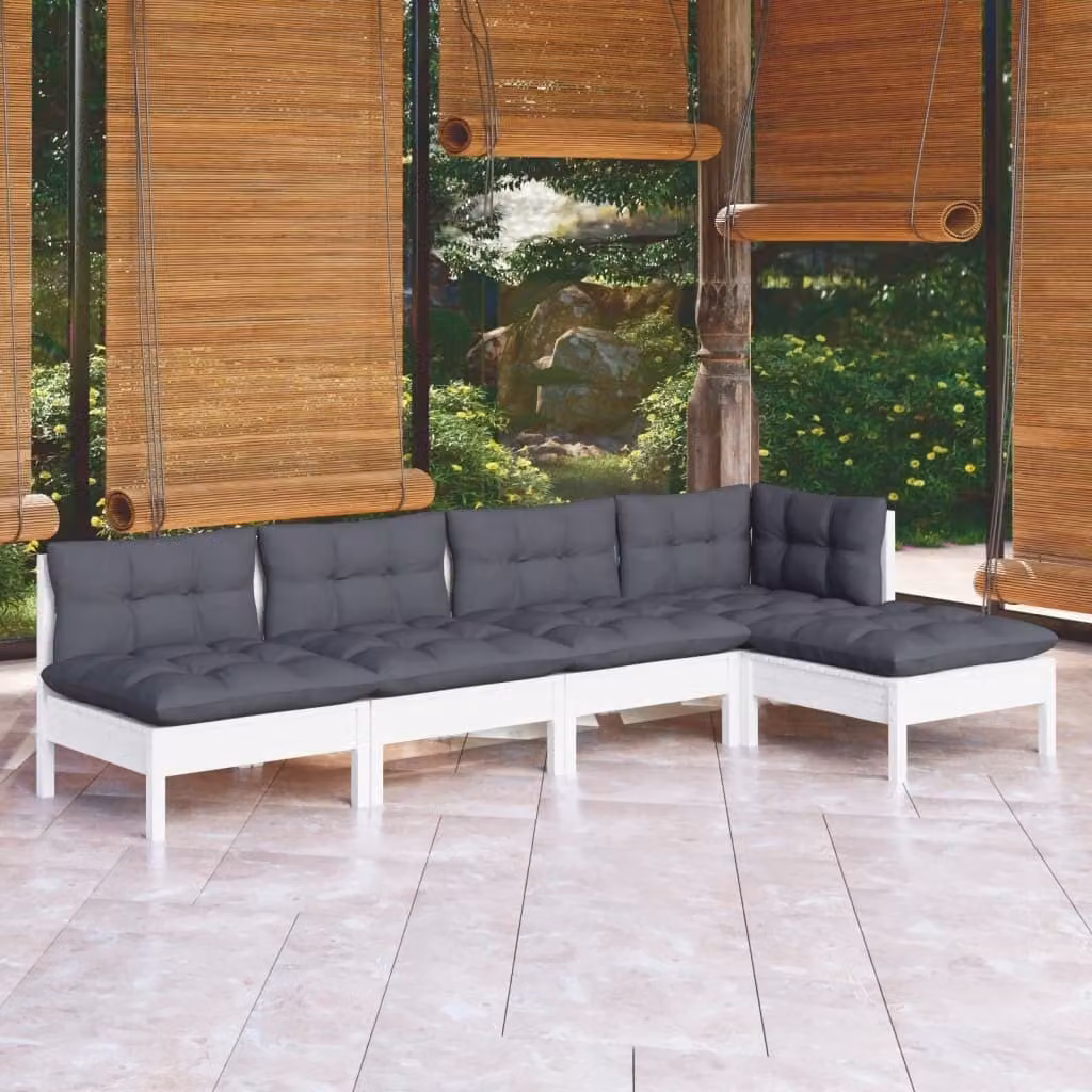 The Living Store Set da giardino 5 pezzi con cuscini in legno di pino bianco