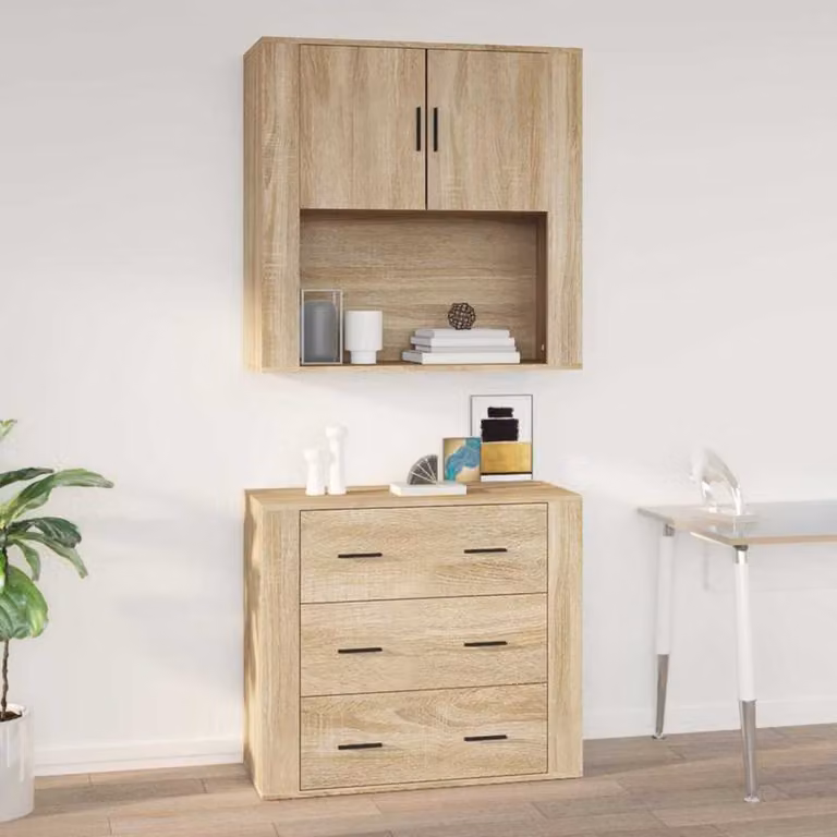 Armadietto a muro vidaXL in legno MDF color marrone e beige con ripiani interni e ante a battente L 80 cm x P 33 cm x H 80 cm
