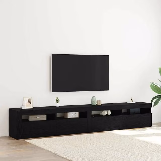 Mobile TV moderno vidaXL in legno ingegnerizzato nero con illuminazione integrata e scomparti multimediali