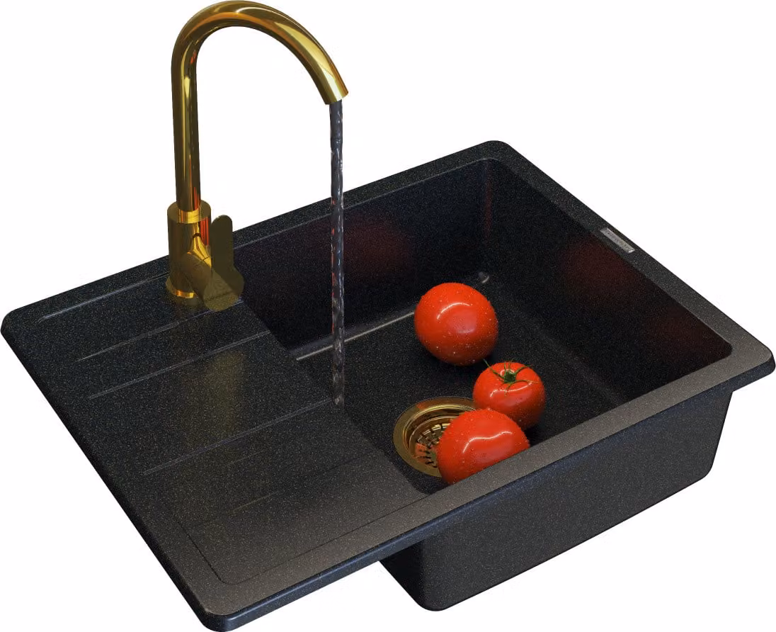 Granitan - Lavello in granito - Lavello da cucina - Nero-oro - con accessori - Lavello - PAROS