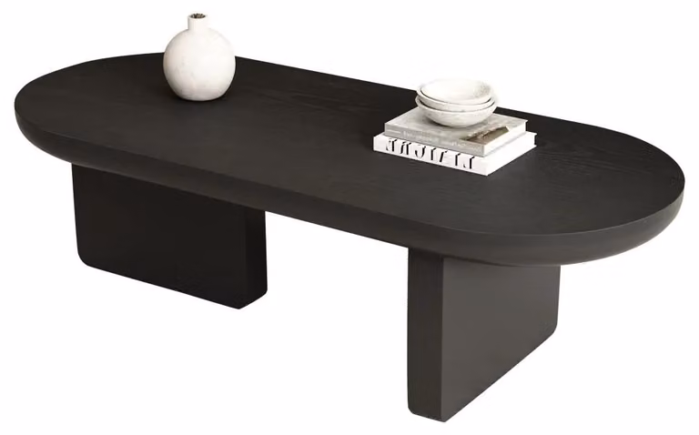 Tavolino da salotto - Design moderno, forma ovale - 119,7 x 49,8 x 35,5 cm - MDF - Struttura con gambe doppie - Portata massima: 30 kg - Finitura: nero opaco