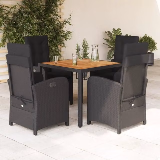 Set da Pranzo da Giardino 5 pz Nero con Cuscini in Polyrattan 3212231