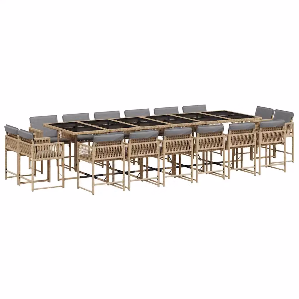 Set Pranzo da Giardino vidaXL in Polyrattan con Cuscini Beige e Piano in Vetro, 17 Pezzi – 2