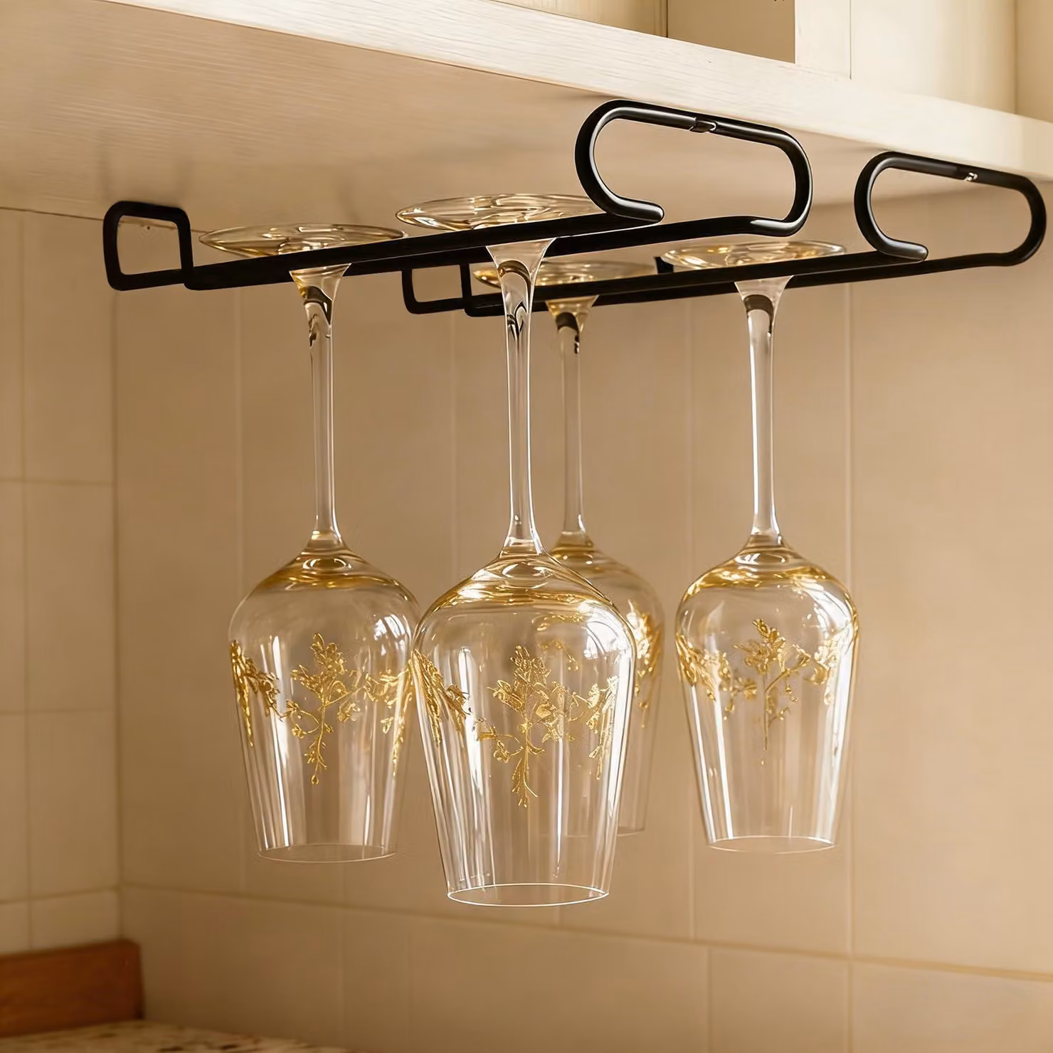 Portaoggetti sospeso, set da 4, per la cucina, colore nero