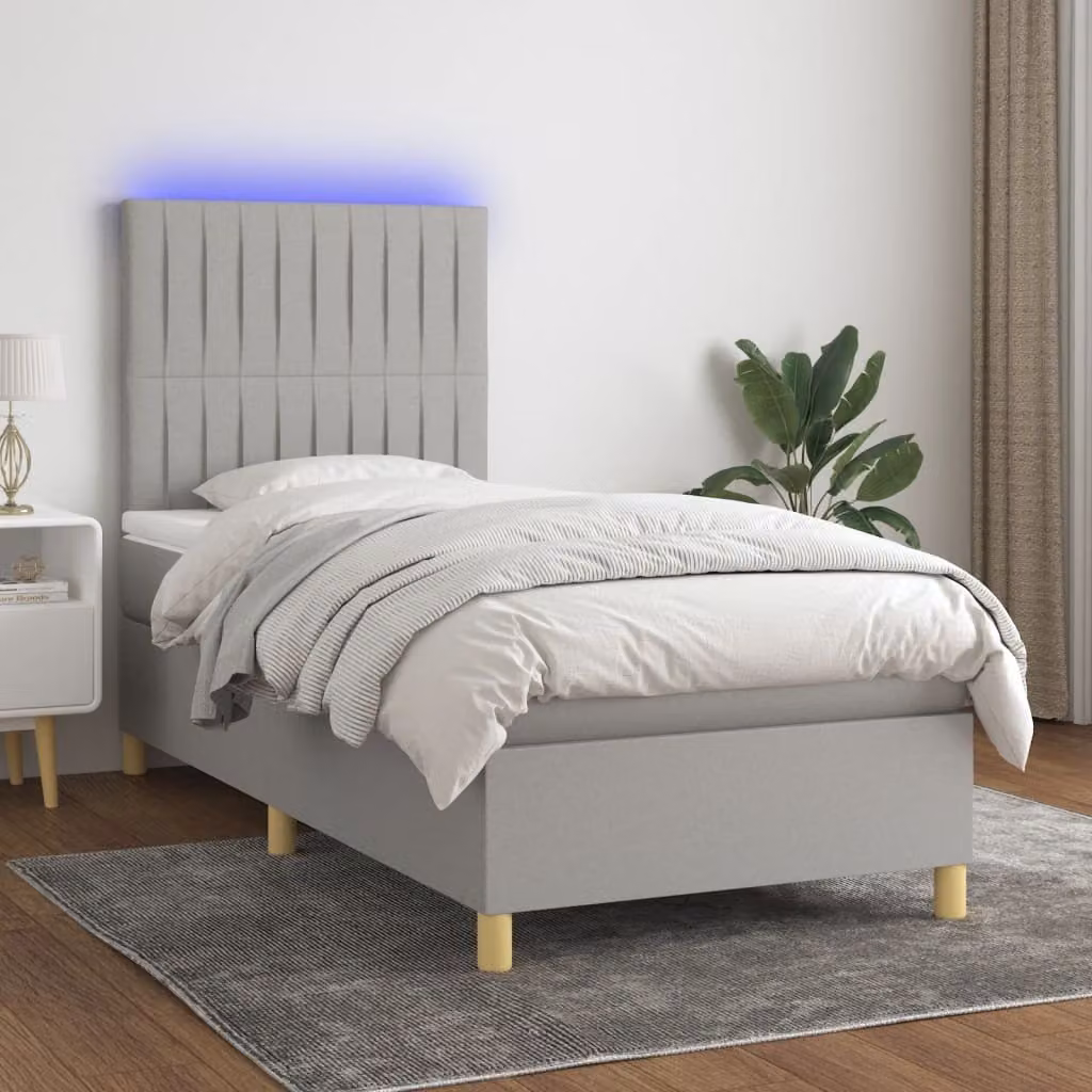 Maison Exclusive - Letto a Molle Materasso e LED Grigio Chiaro 90x190 cm Tessuto