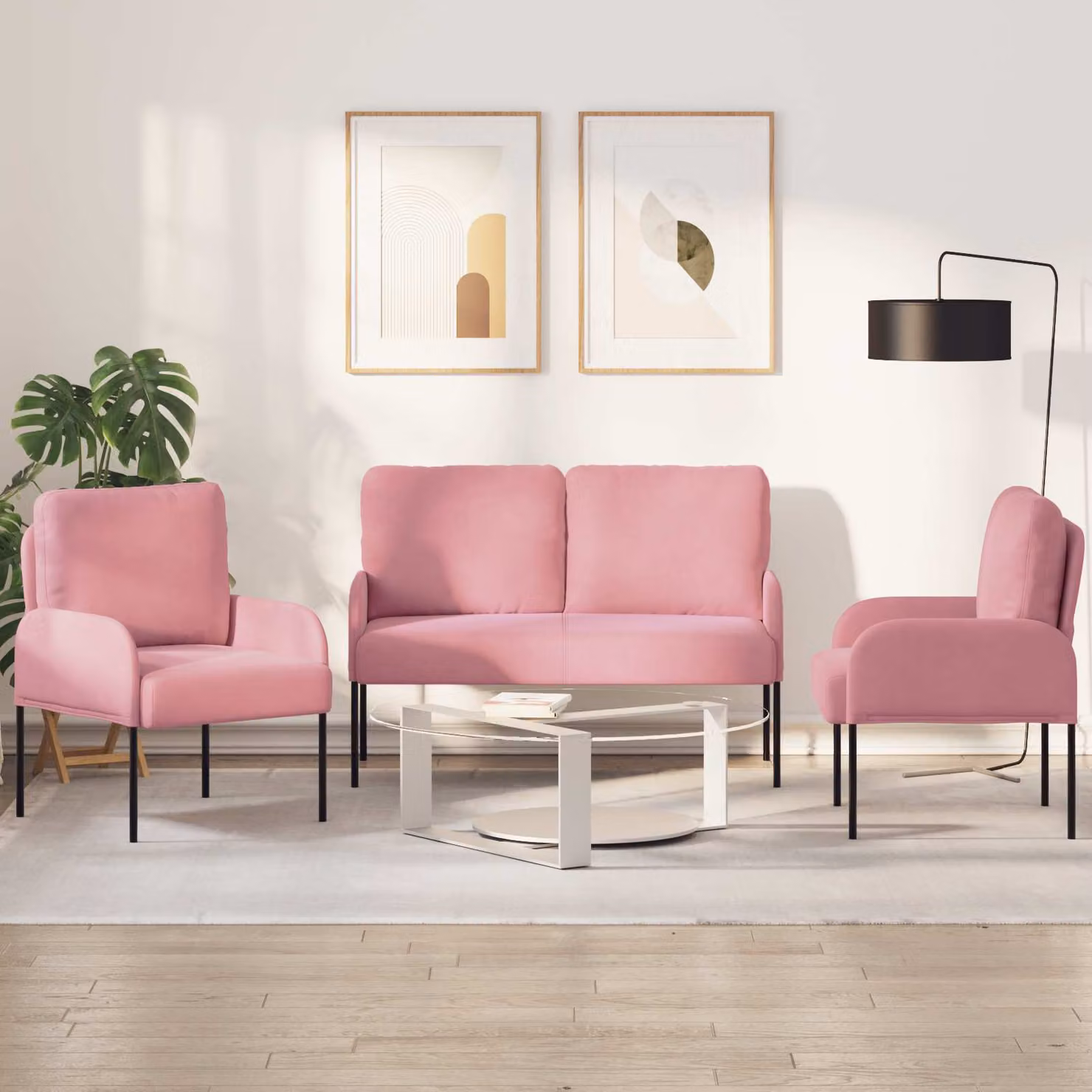 Set di divani da 3 pezzi vidaXL in tessuto rosa con struttura in legno e metallo per il tuo soggiorno