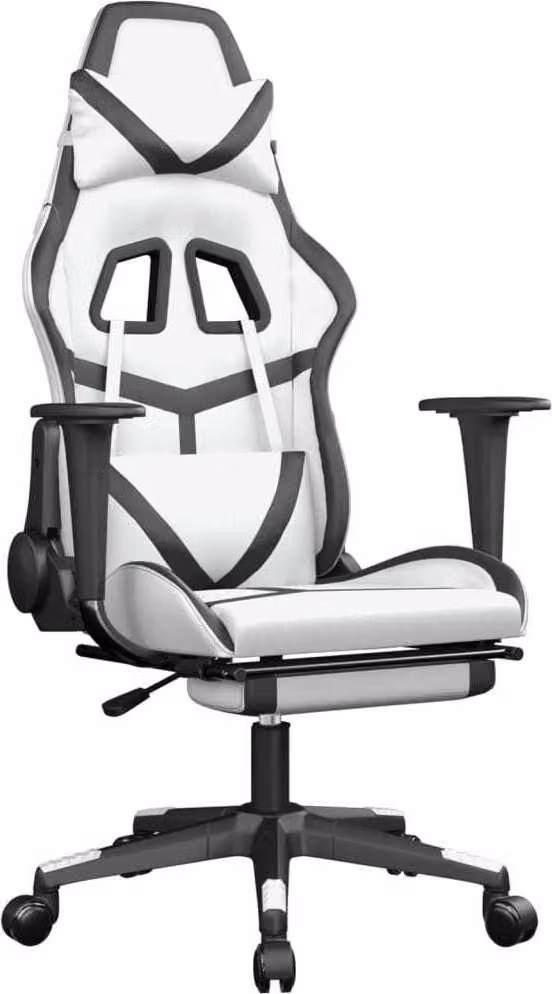 Sedia da Gaming con Poggiapiedi Bianco e Nero in Pelle finta