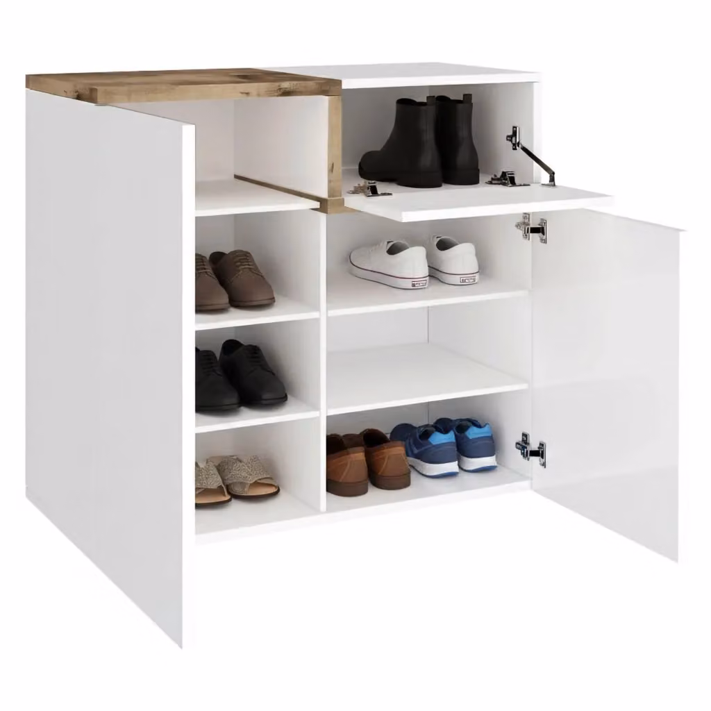 Scarpiera DMORA Morfeo Bianco Lucido con vani a ribalta per 16 paia di scarpe L: 80 cm, P: 40 cm, H: 80 cm – 2