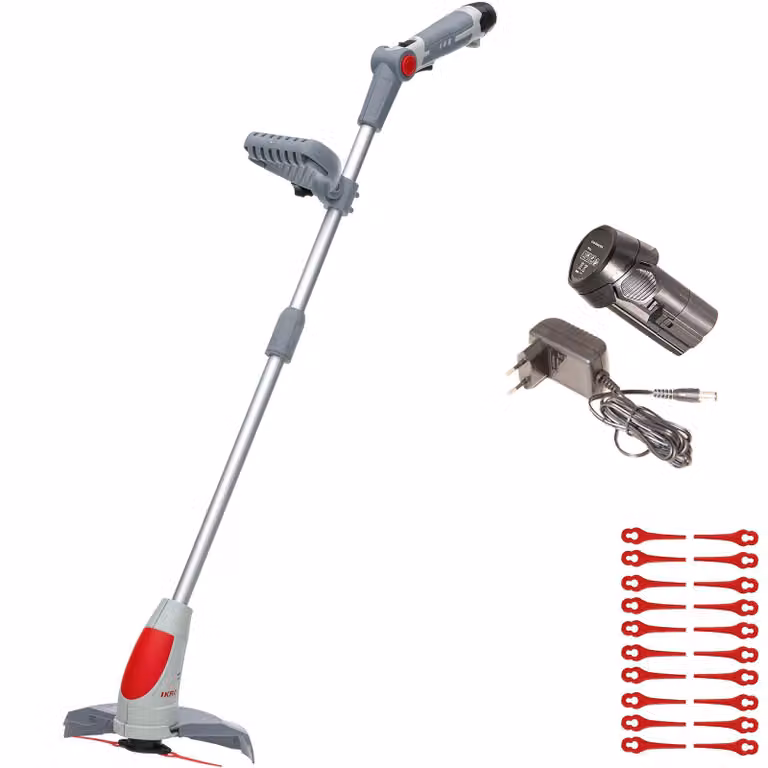 Tagliabordi a batteria IKRA IART 1224| 12 V | Larghezza di taglio 24 cm | Sistema di lame in nylon | incl. 20 lame di ricambio | incl. batteria e caricabatteria