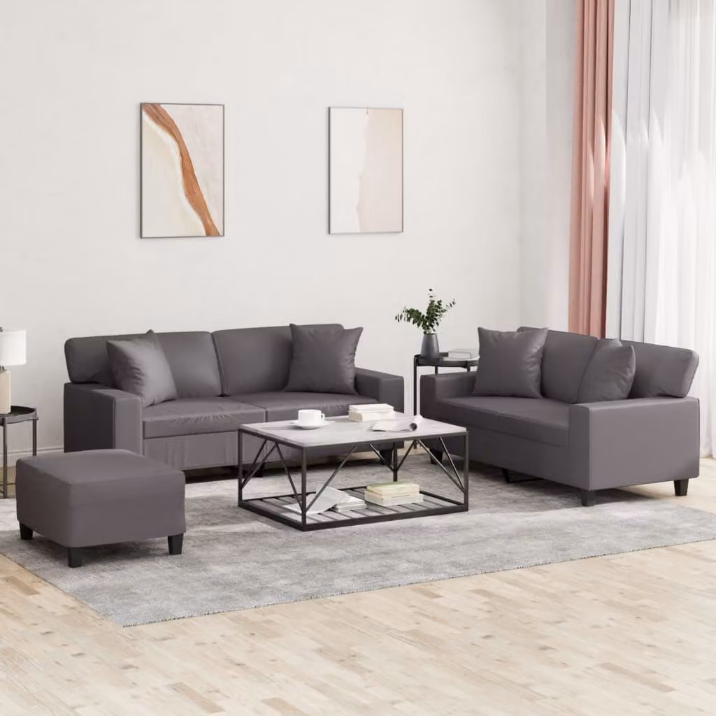 Maison Exclusive - Set divano 3 pezzi con cuscini, grigio, ecopelle