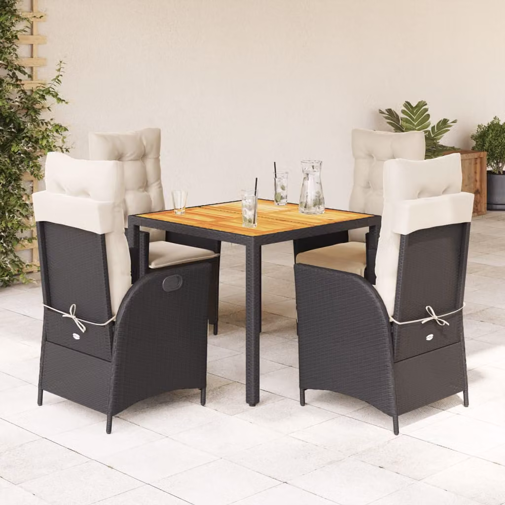 Set da Pranzo da Giardino vidaXL in Legno di Acacia e Polyrattan, 5 Pezzi, Nero e Bianco