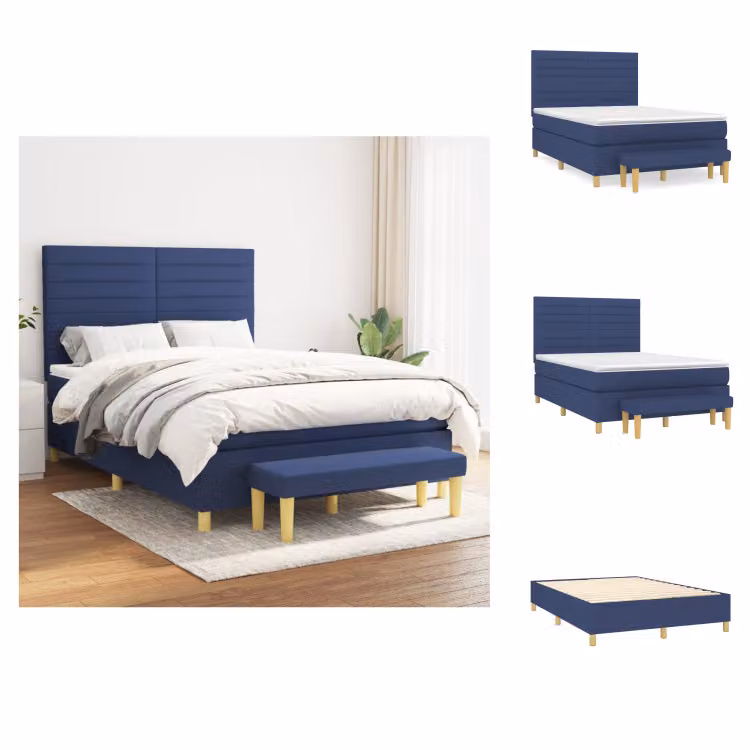 vidaXL Letto a molle con materasso blu 140x200 cm in tessuto - Letti & strutture letto