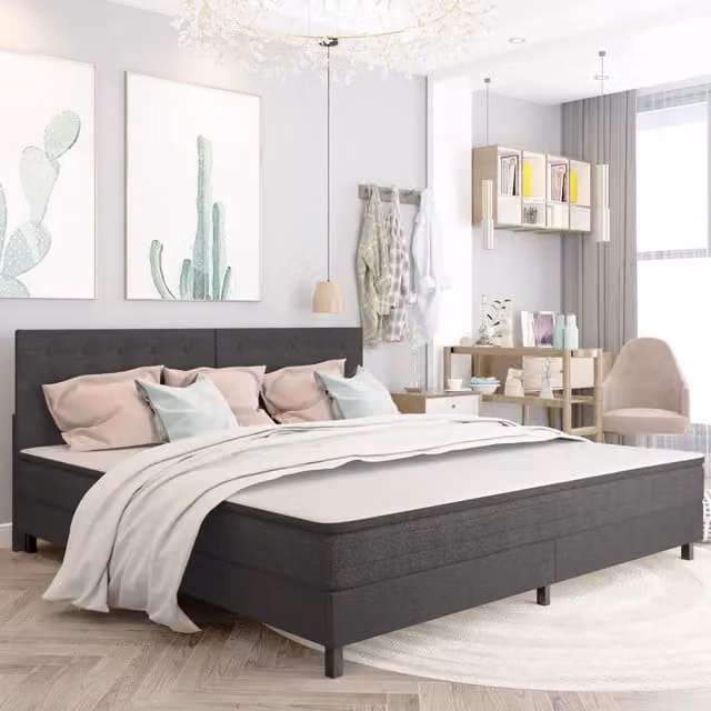 Testiera Letto Trapuntata vidaXL in Tessuto Grigio L: 200 cm, H: 116 cm, P: 3,8 cm