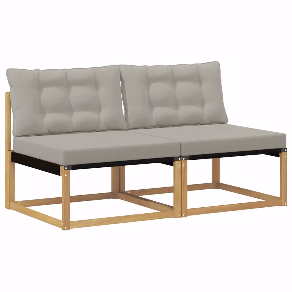 Divano centrale componibile per esterno in legno di acacia con cuscini in tessuto resistente ai raggi UV bianco e grigio – 2
