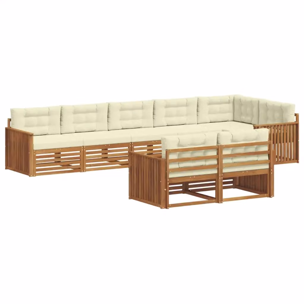 Set di divani da esterno a L vidaXL in legno di acacia con cuscini, beige e bianco – 2