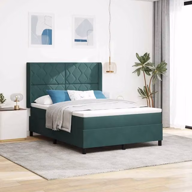 Letto a molle con testiera Verde Scuro 140 x 190 cm Velluto 3342059