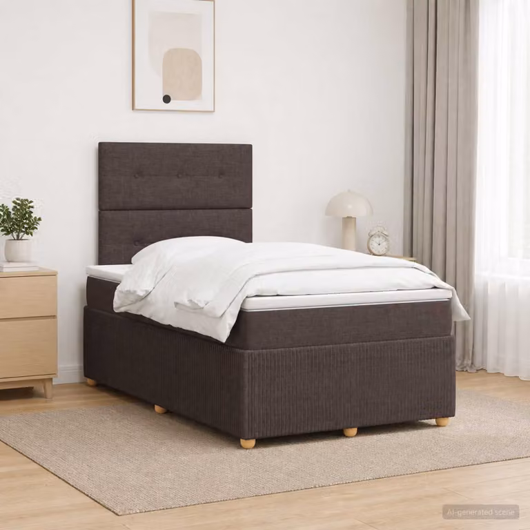 Letto Box Spring vidaXL con Materasso Ibrido e Illuminazione LED sotto il letto, Marrone Scuro e Bianco, L/P/H: 200 x 120 x 140,5 cm