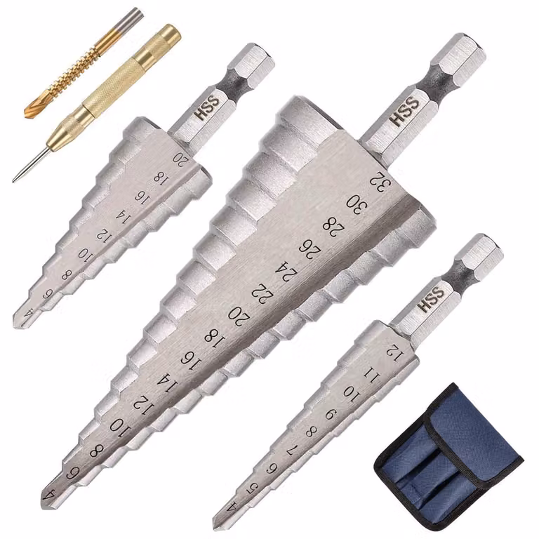 Set di punte da trapano a gradoni in HSS con rivestimento in titanio, da 4 a 32 mm, per forare metallo e legno