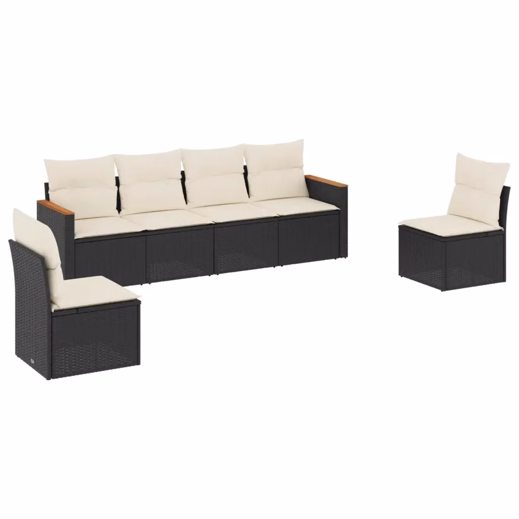 Set Divano da Giardino vidaXL 6 pz con Cuscini, Struttura in Metallo e Polyrattan, Nero e Bianco – 2