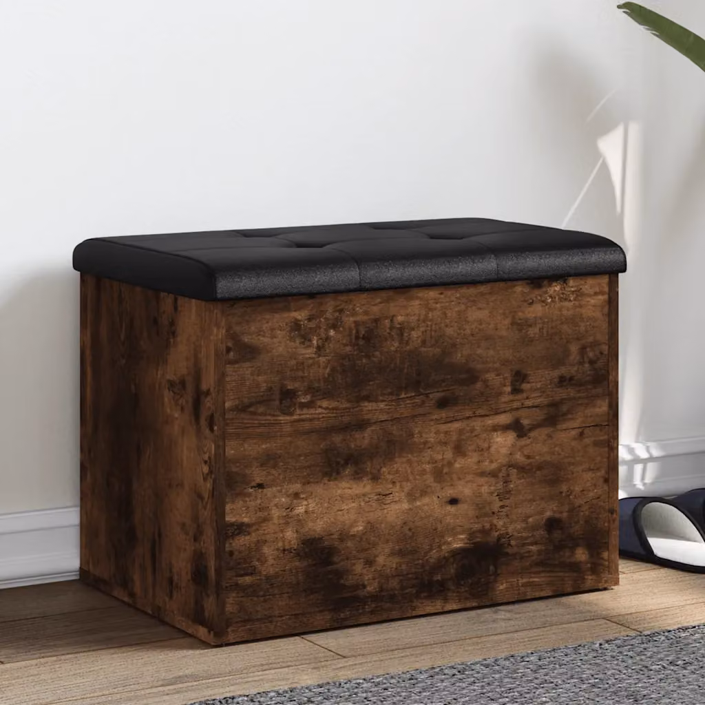 Panca portaoggetti e scarpiera vidaXL in legno e similpelle, colore marrone e nero, design moderno, L: 62 cm, P: 42 cm, H: 45 cm