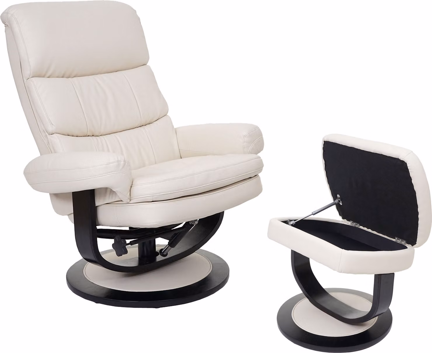 Poltrona relax MCW-C16, poltrona da TV con poggiapiedi e vano portaoggetti, certificata MVG ~ ecopelle color crema