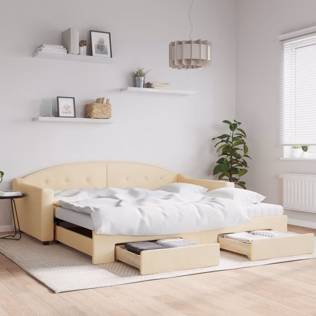 Maison Exclusive - Divano letto estraibile con cassetti, color crema, 100x200 cm, rivestimento in tessuto