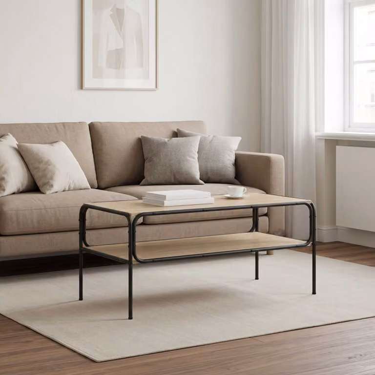 vidaXL Tavolo laterale moderno in MDF e metallo, colore marrone, L: 100 cm, P: 50 cm, H: 46 cm