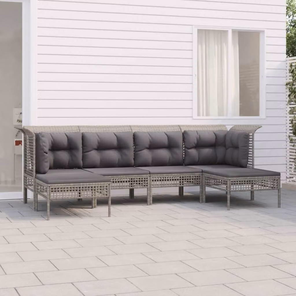 The Living Store Set da giardino da 6 pezzi con cuscini in poly rattan grigio