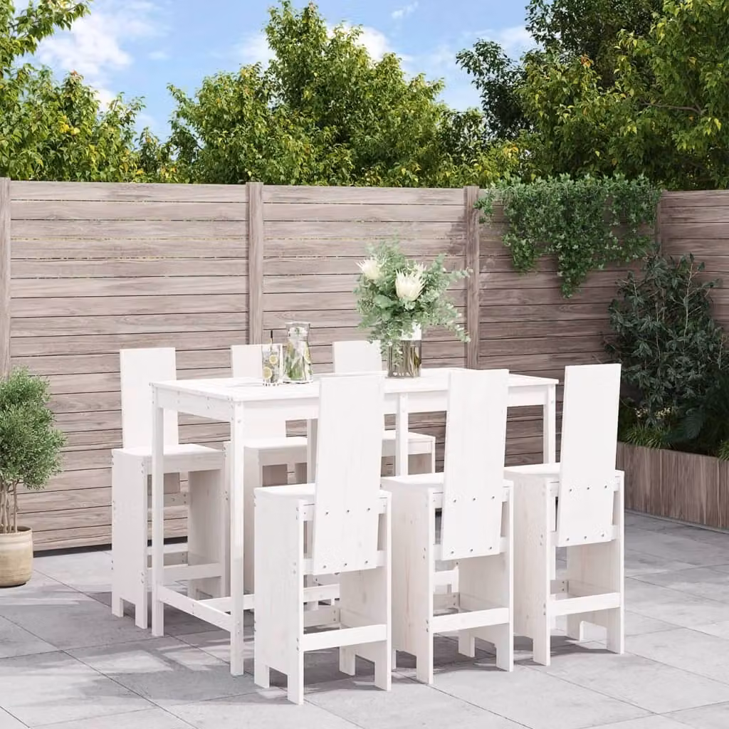 Maison Exclusive - Set Bar da Giardino 7 pz Bianco in Legno Massello di Pino
