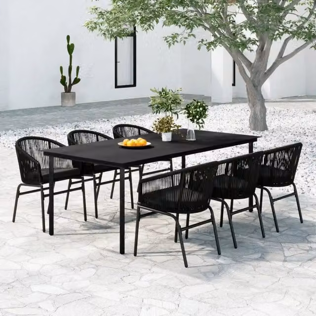 Set da pranzo da giardino moderno vidaXL in acciaio nero e vetro, 7 pezzi – 1